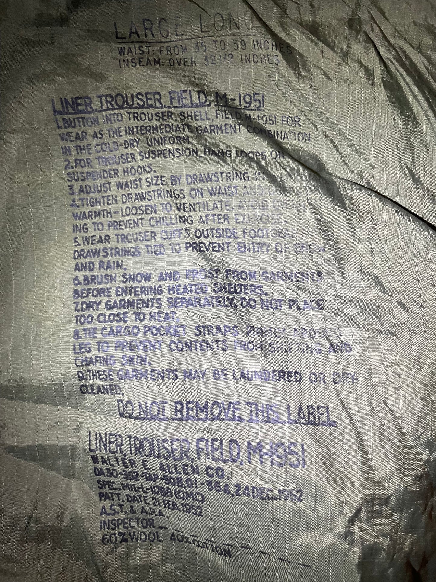 US M-1951 Field Trouser Liner